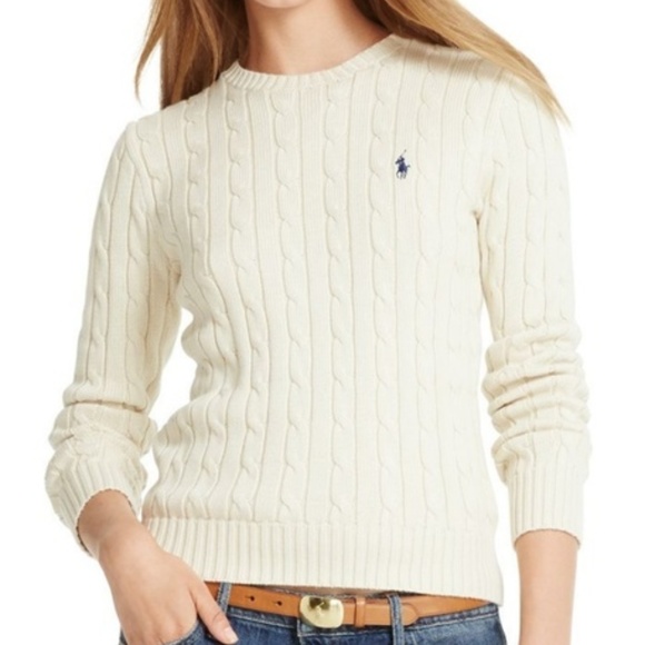 Sweaters - Ralph Lauren Polo Cable Knit Crew Neck Sweater Sm